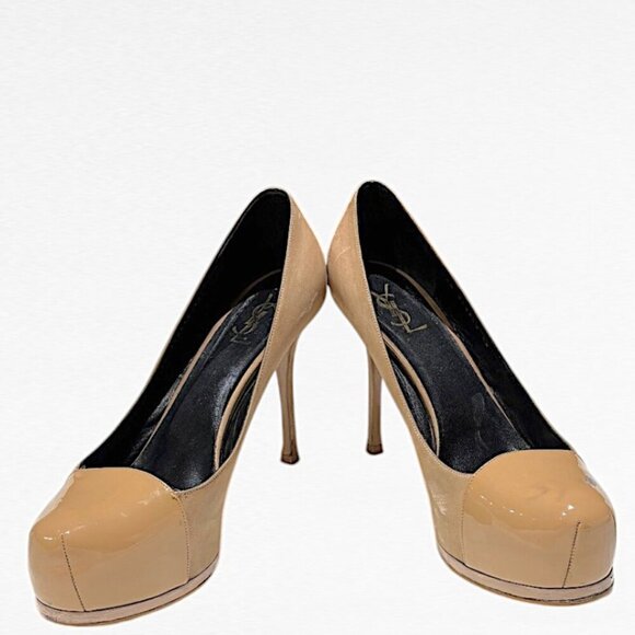 Yves Saint Laurent Patent Leather and Suede Tribtoo Pumps Nude/Camel Size EU 42 - Picture 1 of 14